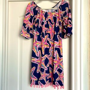 Simply Southern Navy Savannah Starfish Fringe Dress Size Medium NWOT